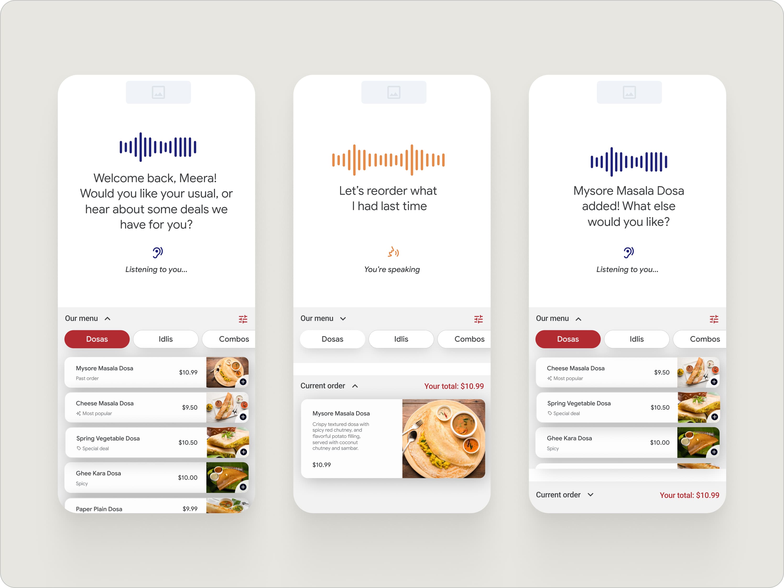 Early food ordering UI when the project started