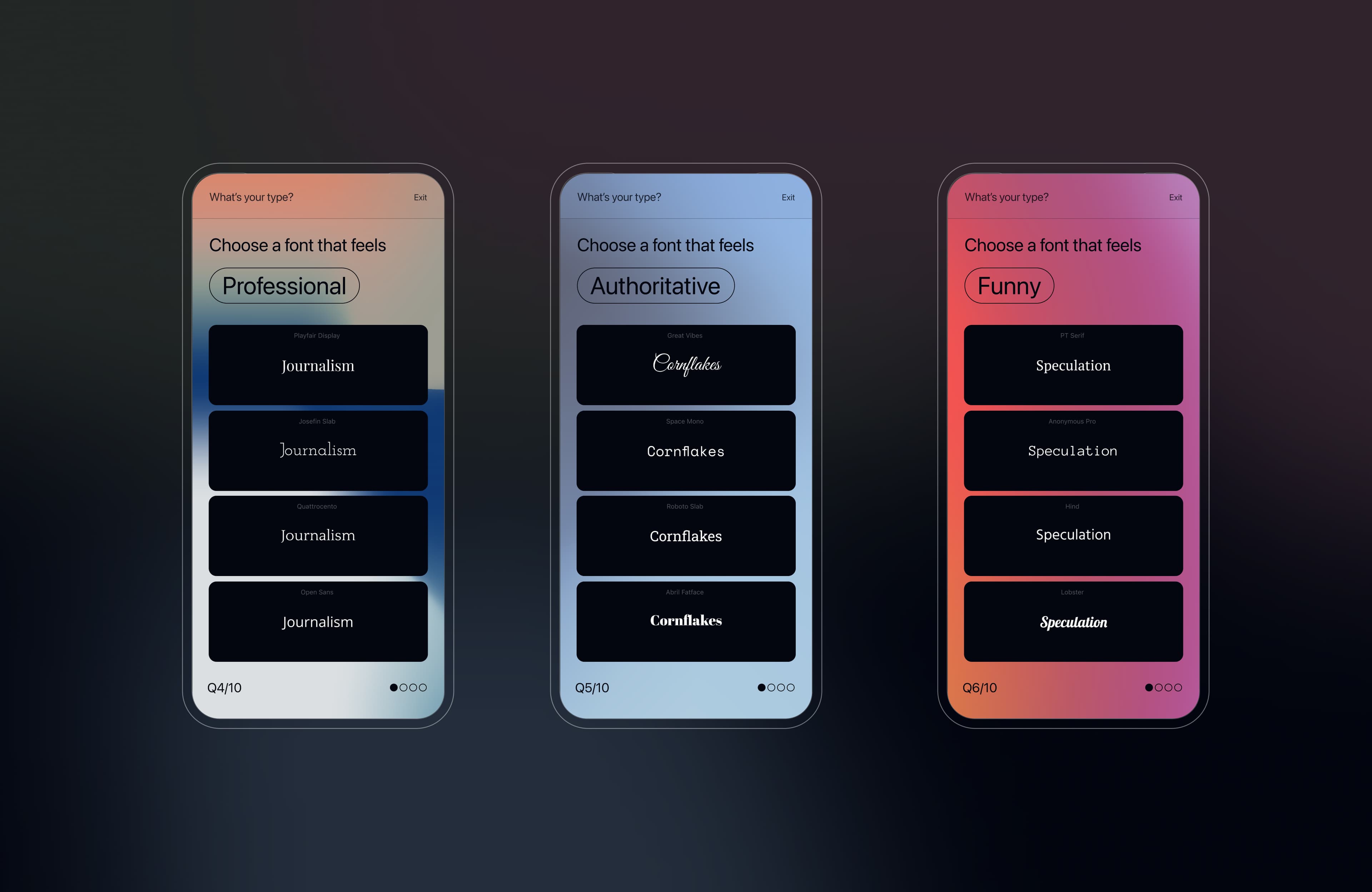 Mobile layout showing the revised card layout and the survey progress stretched across the bottom of the screen