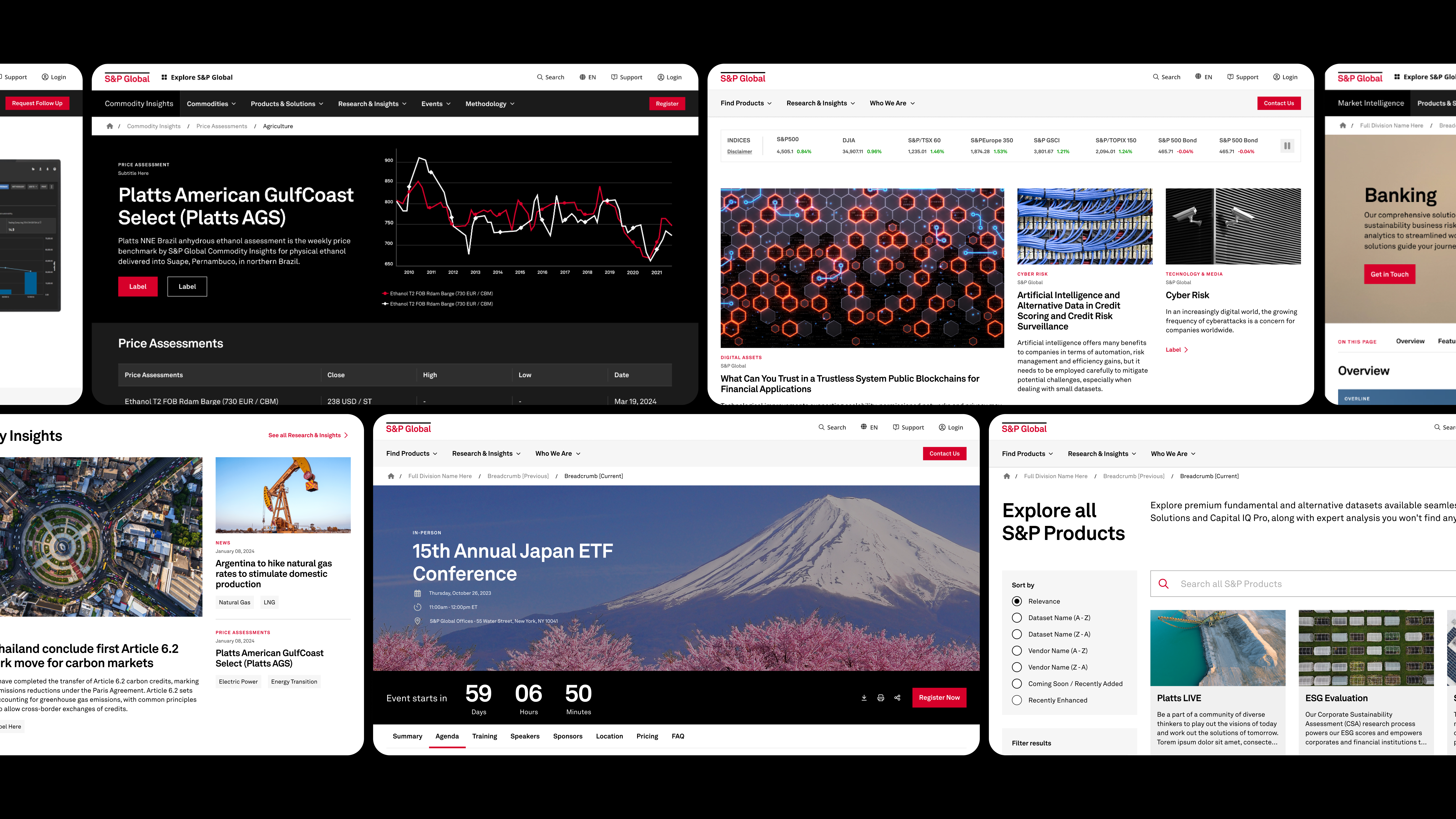 S&P Global redesigned web experience showing the unified navigation and homepage